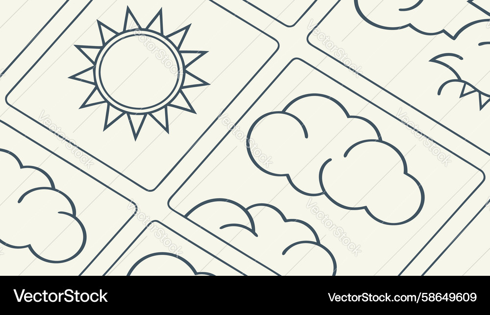 Sun and clouds over grid pattern outline Vector Image