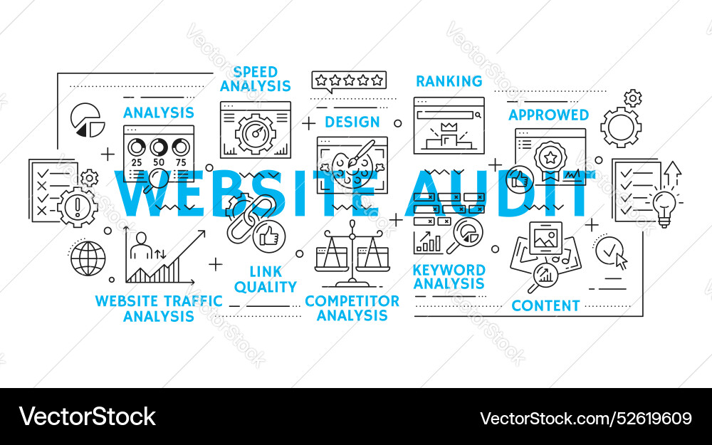 Web audit line icons website analytics analysis Web audit line icons website analytics analysis vector image