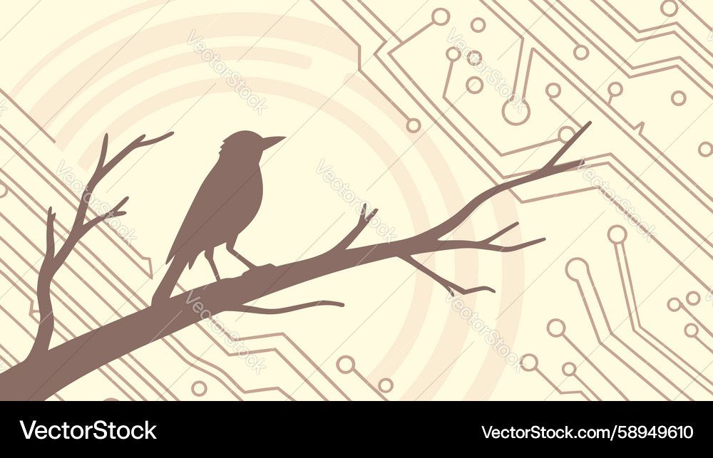 Bird on branch with abstract circuit board Vector Image