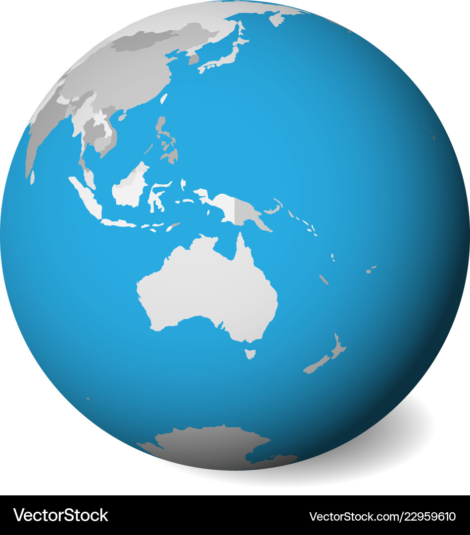 Blank political map of australia 3d earth globe Blank political map of australia 3d earth globe vector image