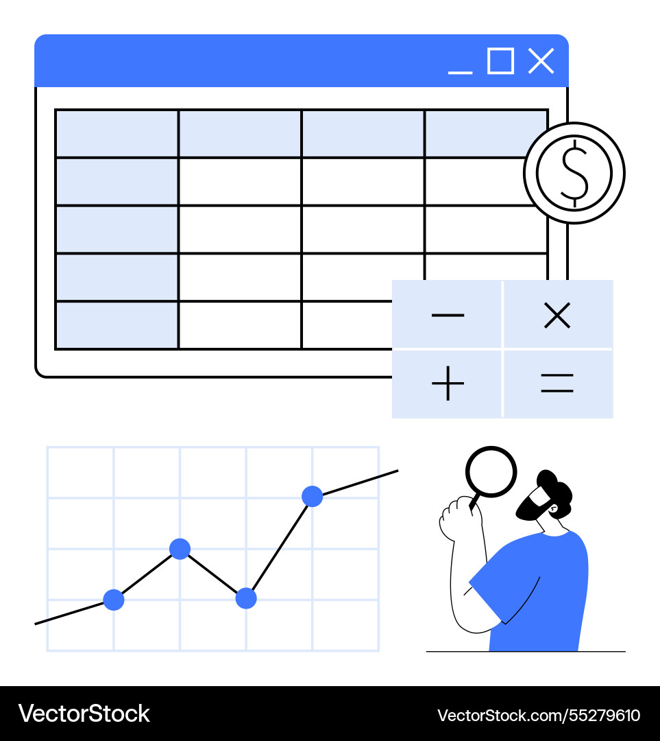 Financial data analysis with spreadsheet graph Financial data analysis with spreadsheet graph vector image