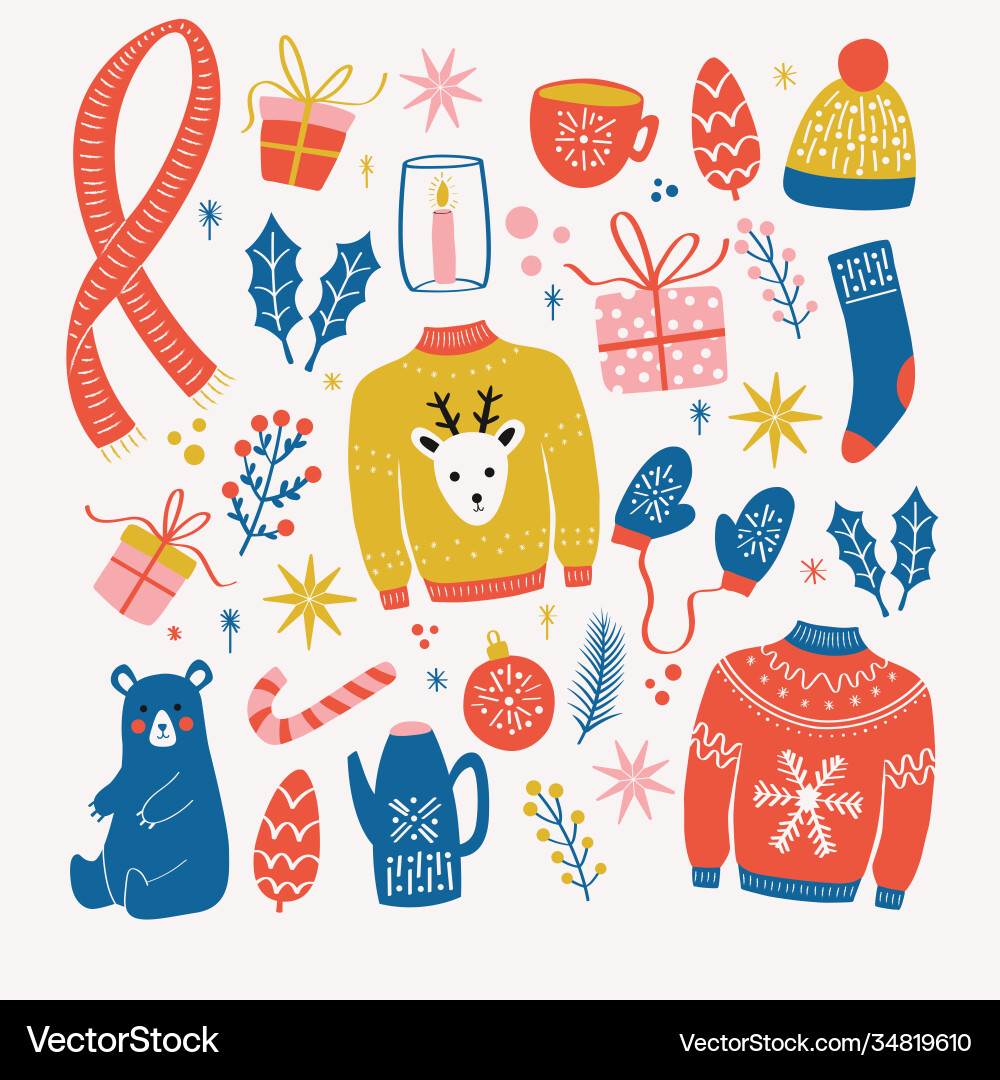 Winter Holiday Elements Collection Vector Image