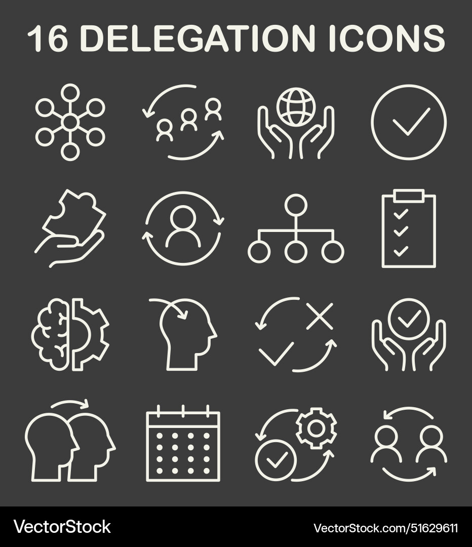 Delegation icon set task assignment and control Delegation icon set task assignment and control vector image