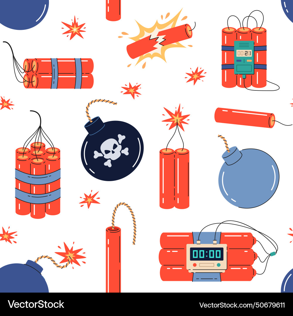 Dynamite and bombs seamless pattern round Dynamite and bombs seamless pattern round vector image