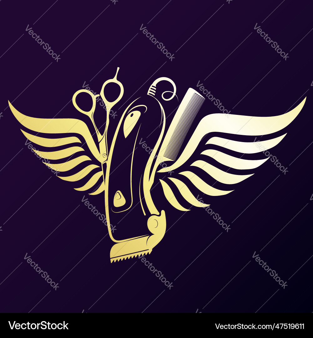 Golden scissors comb and electric clipper – Royalty-Free Vector |  VectorStock, image size:1000x1080