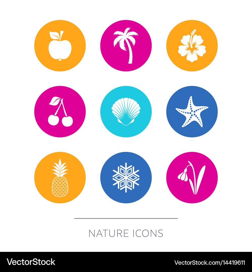 Nature Icon Set - Round Buttons vector image