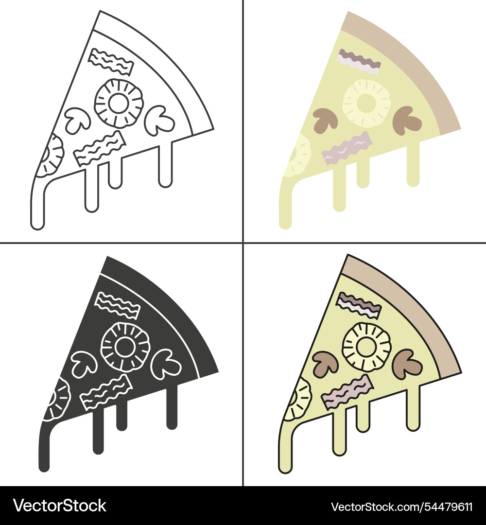 Pizza slices in different styles set Pizza slices in different styles set Vector Image