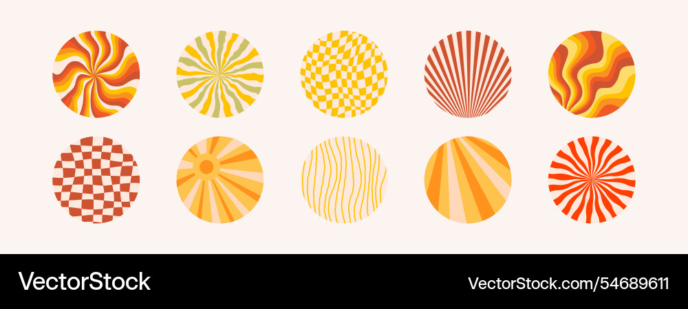 Round shape stickers with funny groovy patterns Round shape stickers with funny groovy patterns vector image