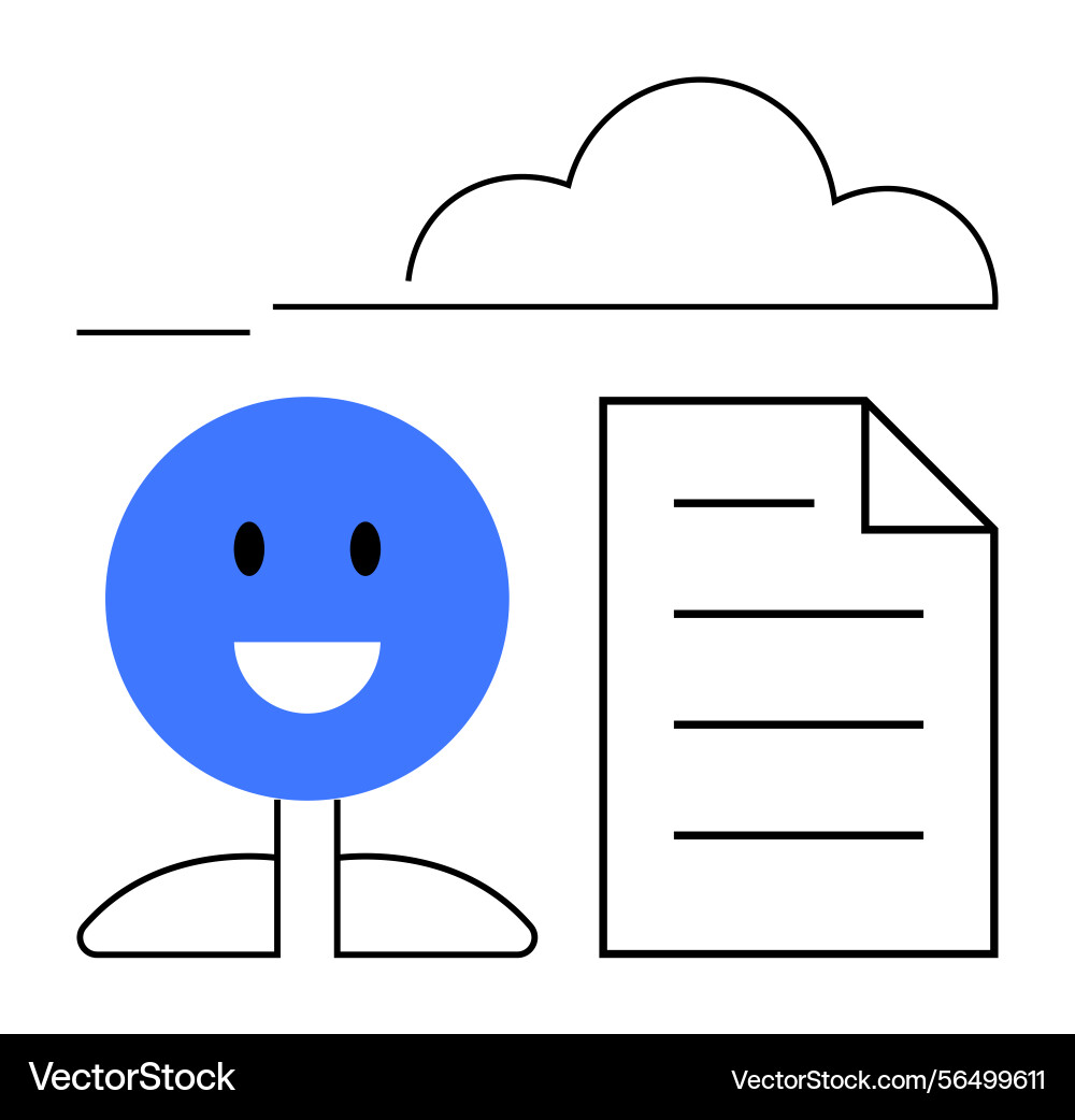 Smiling figure with document and cloud Smiling figure with document and cloud Vector Image