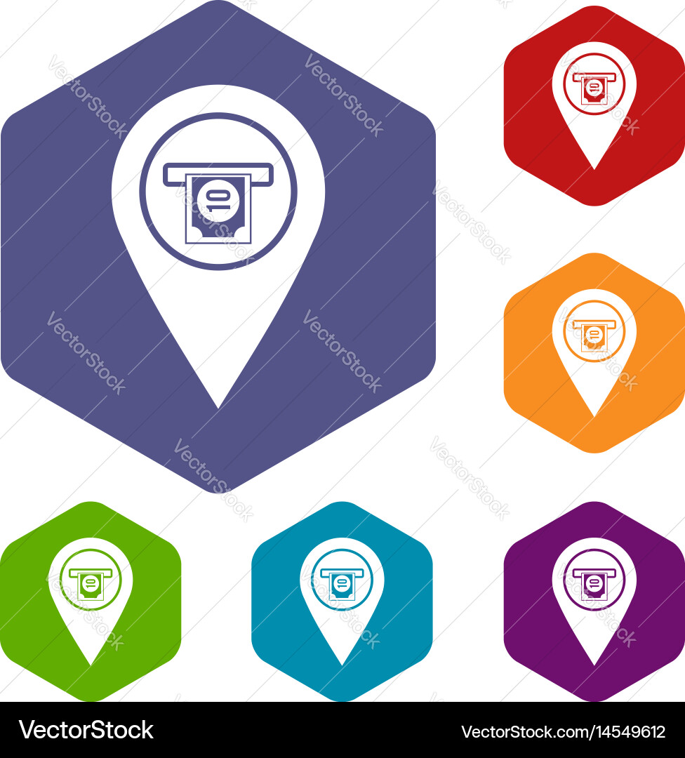 Cash terminal pointer icons set hexagon vector image