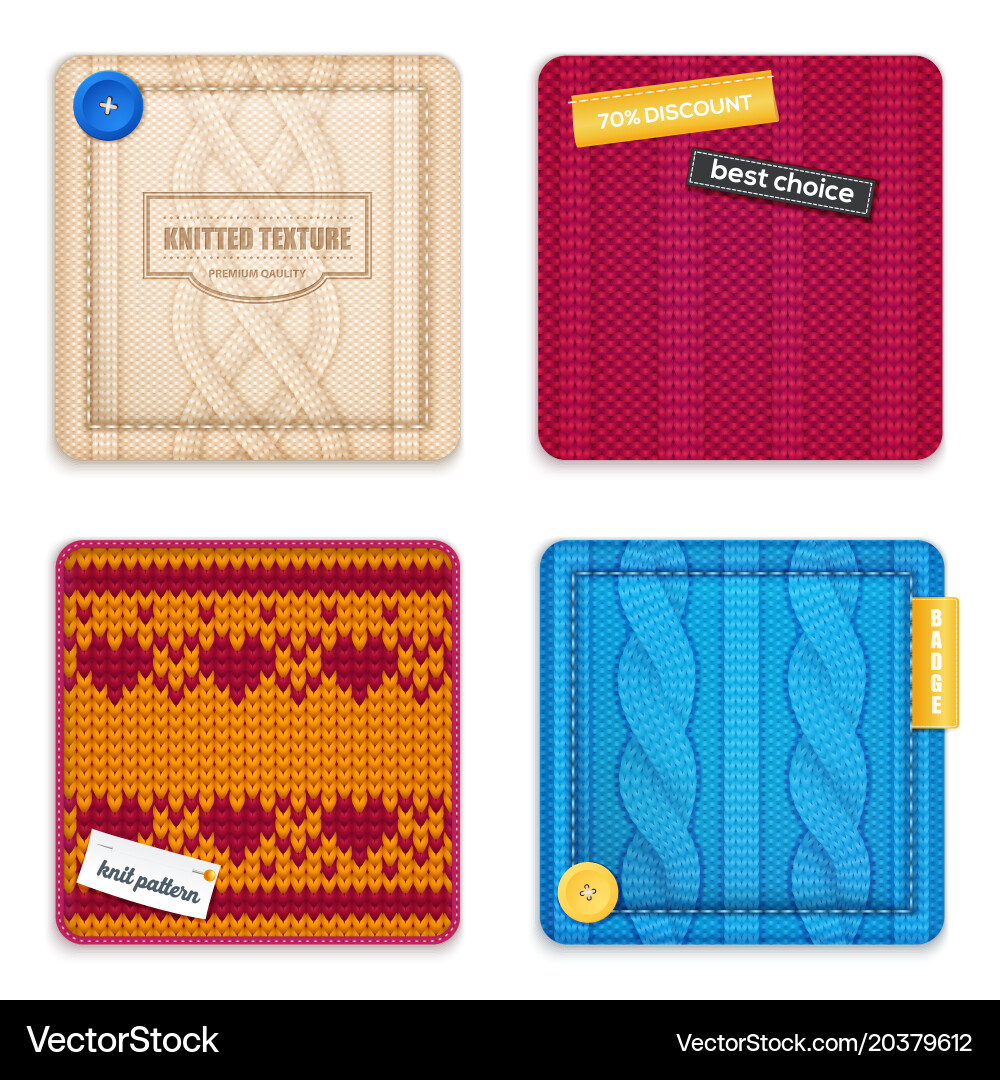 Knitted patterns realistic samples set vector image