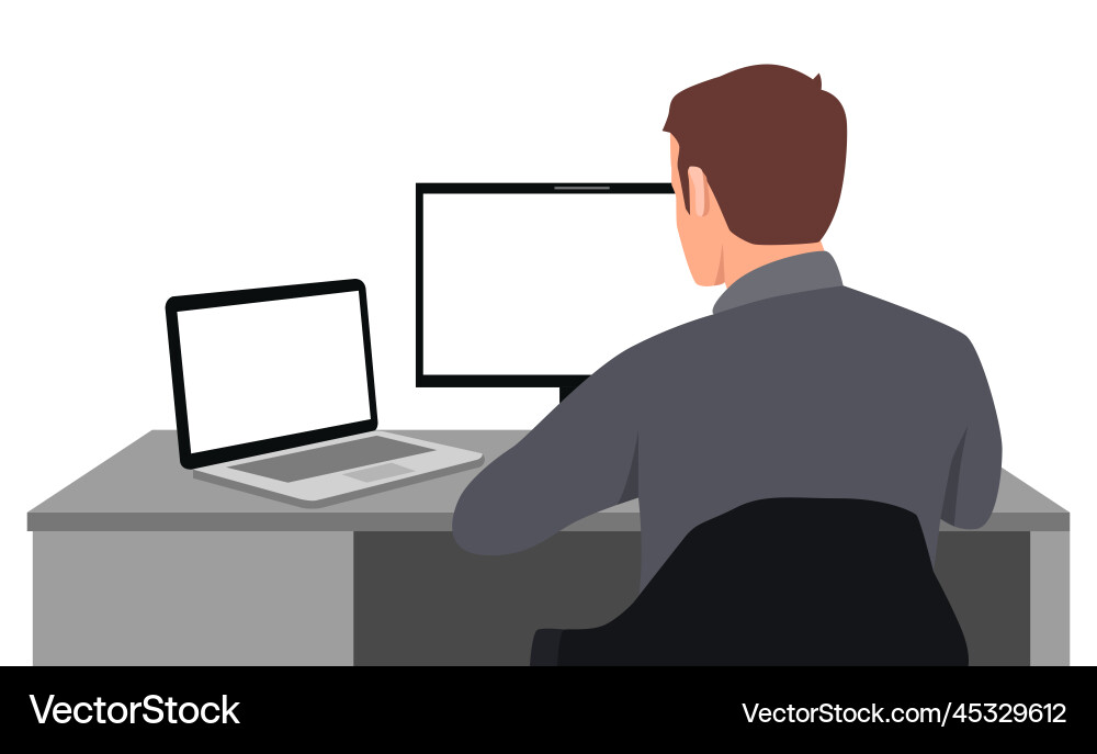 Man Working on Laptop and Computer vector image