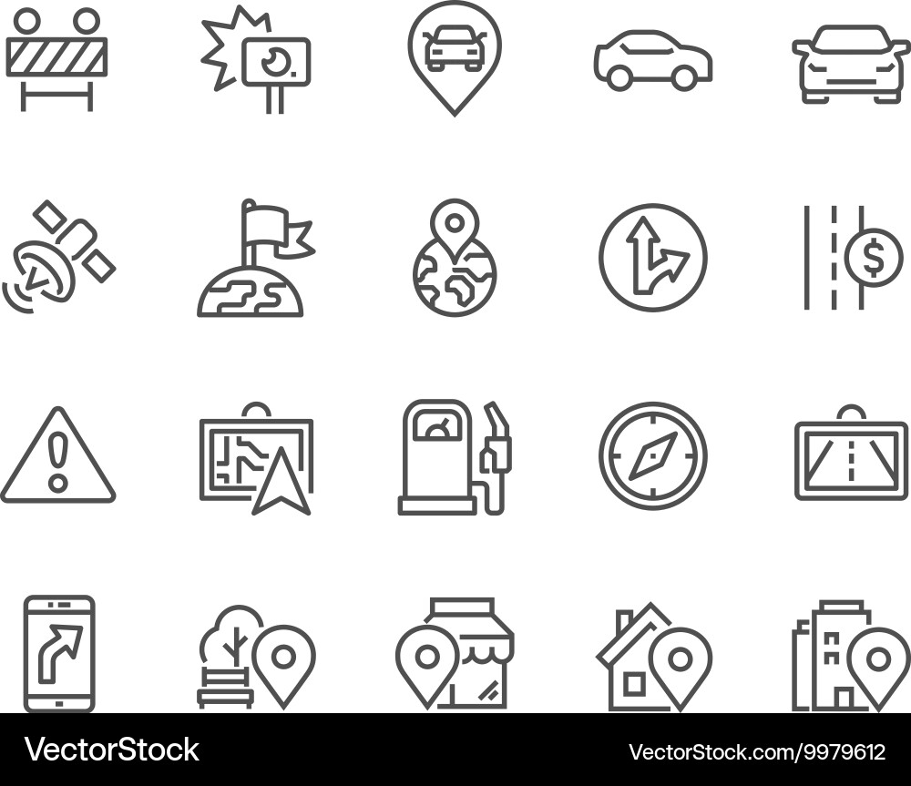 Navigation Line Icons - Route & Direction vector image
