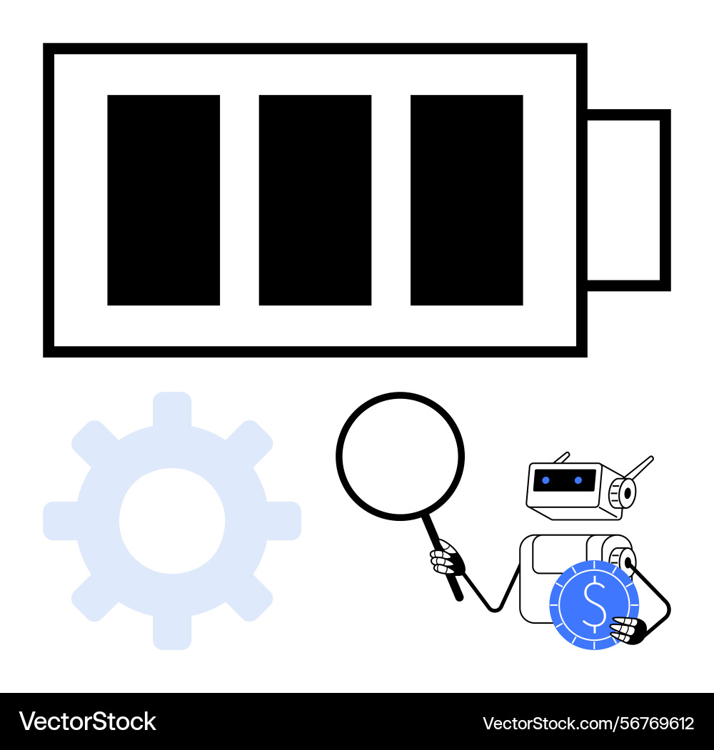 Robot analyzing battery performance and energy Robot analyzing battery performance and energy vector image