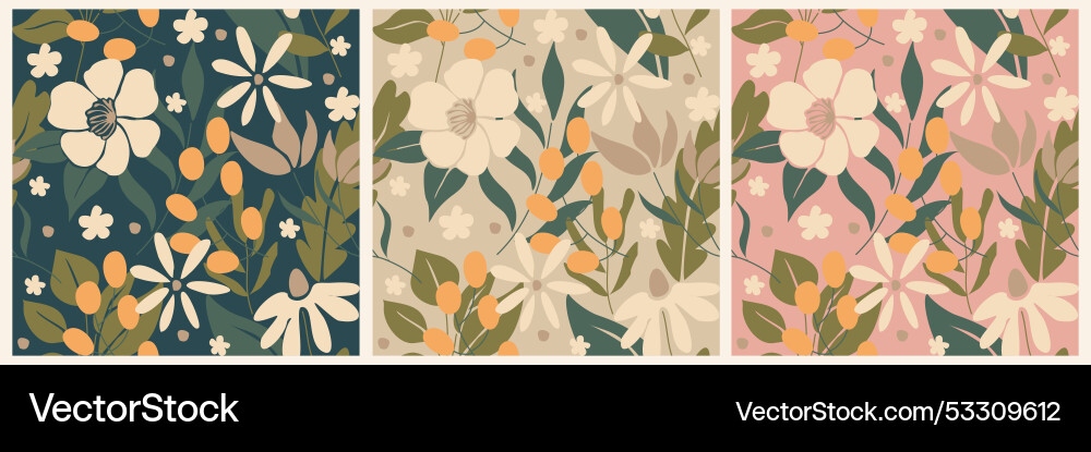 Set of seamless patterns with abstract wild flower Set of seamless patterns with abstract wild flower vector image