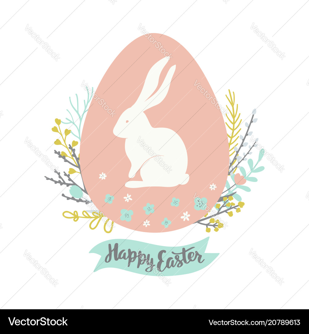 Easter greeting card with egg floral wreath vector image