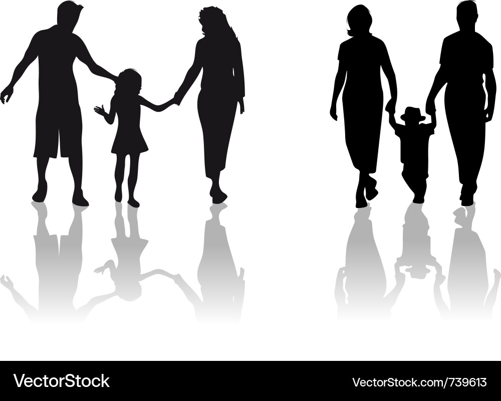 Family Silhouette - Child Walking Vector Image