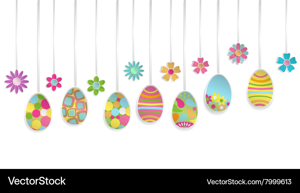 Hanging colorful easter eggs Royalty Free Vector Image