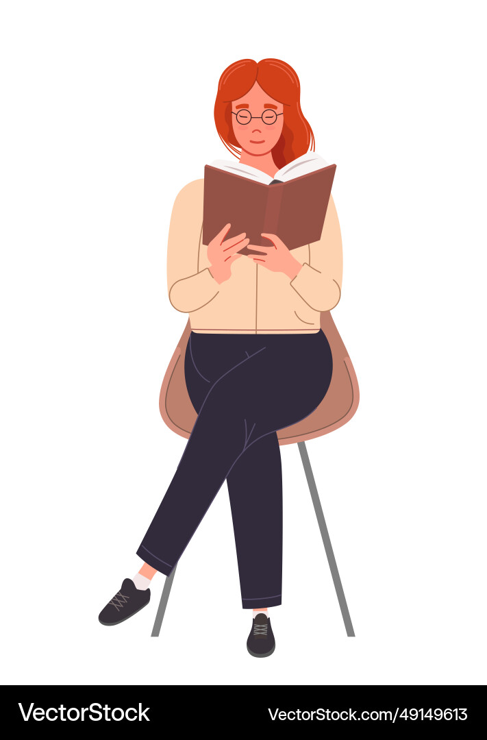 Mädchen sitzt auf einem Stuhl und liest Buch Mädchen sitzt auf einem Stuhl und liest Buch vektorbild