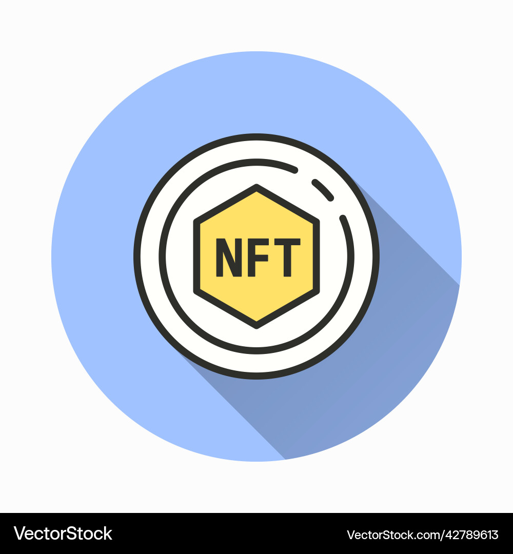 Nft coin icon with long shadow for graphic and web vector image