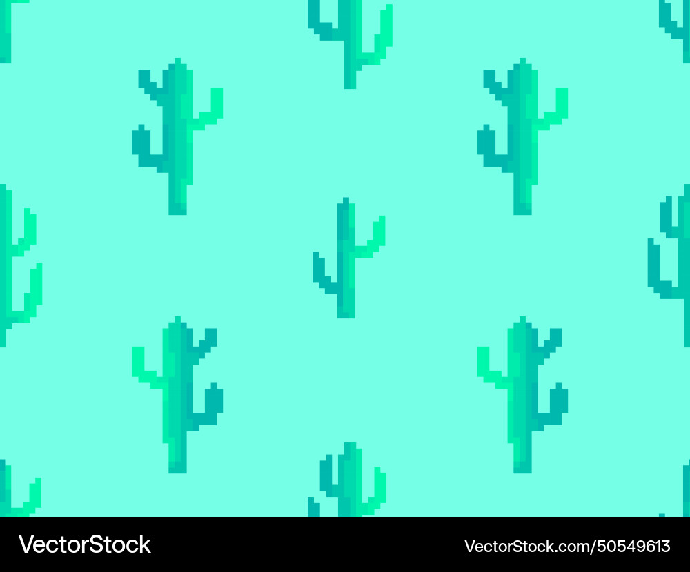 Seamless pattern with cacti in pixel art style Seamless pattern with cacti in pixel art style vector image