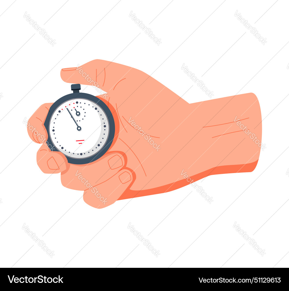 Timer hand holds a stopwatch time management vector image