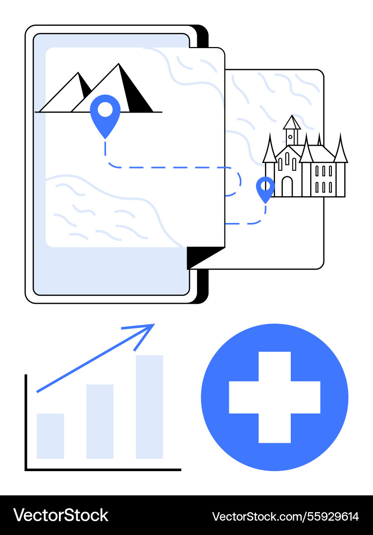 Digital navigation with map pins growth chart Digital navigation with map pins growth chart vector image