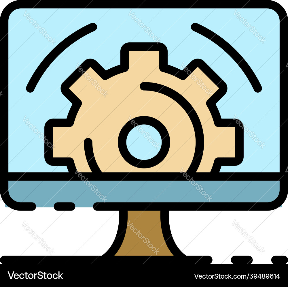 Gear on computer screen icon color outline Gear on computer screen icon color outline vector image