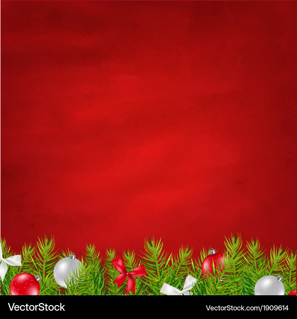 Retro red background and fir tree border Vector Image