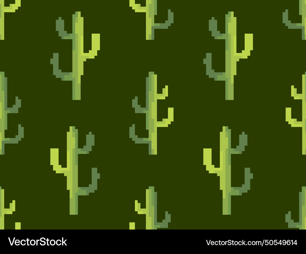 Seamless pattern with cacti in pixel art style vector image