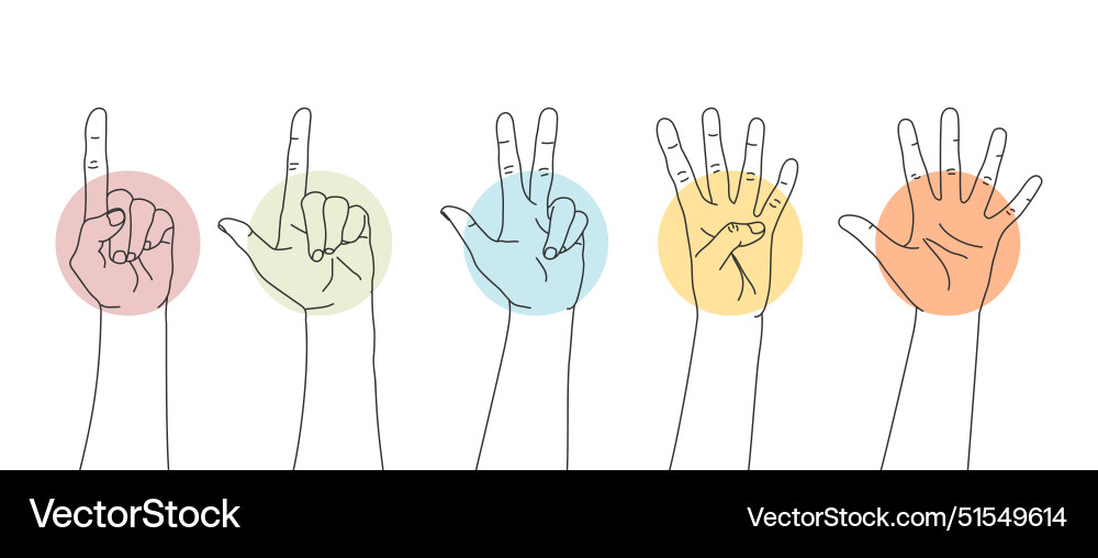 Set of outline hands counting numbers from one Set of outline hands counting numbers from one vector image