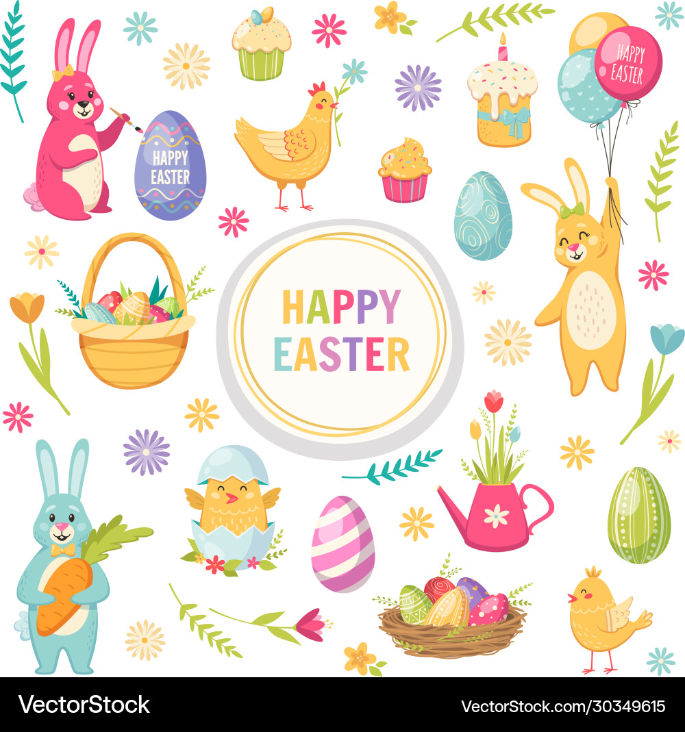 Happy easter cartoon set vector image