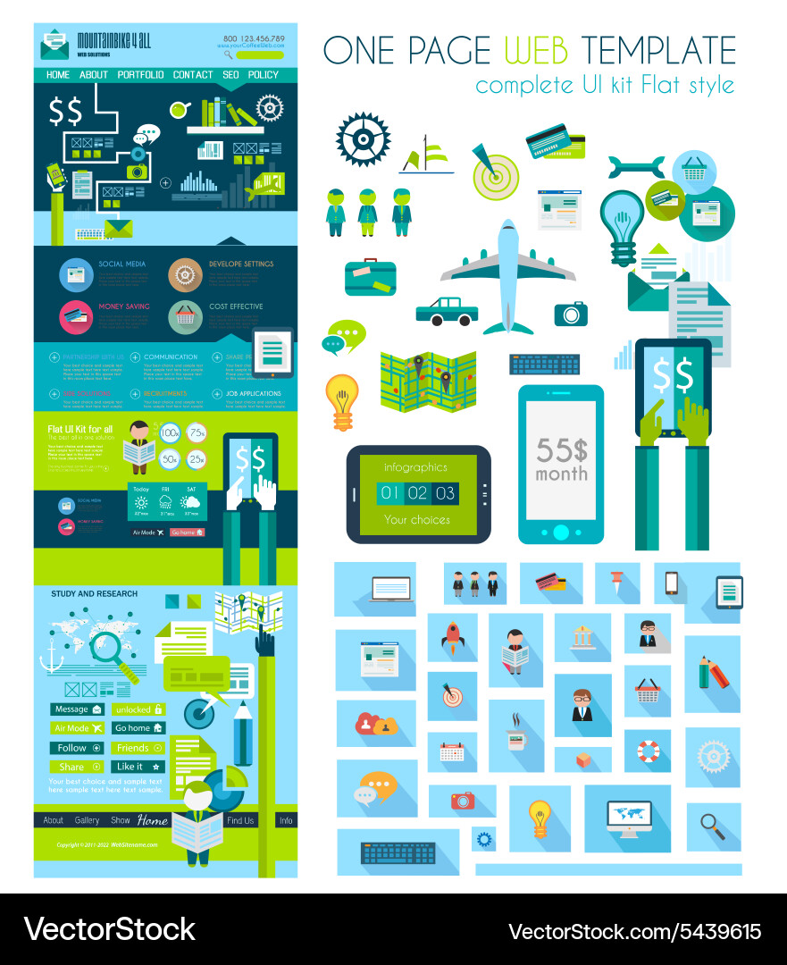 One page website flat ui design template vector image