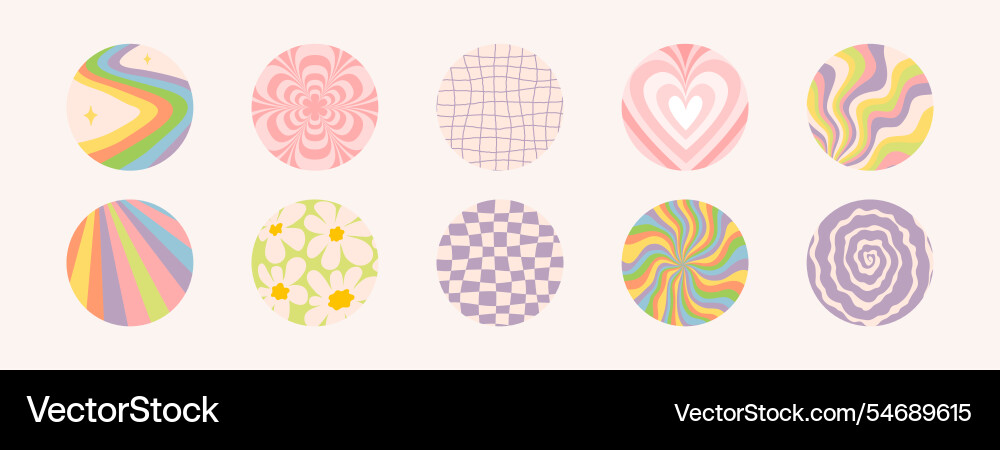 Round shape stickers with funny groovy patterns Round shape stickers with funny groovy patterns vector image