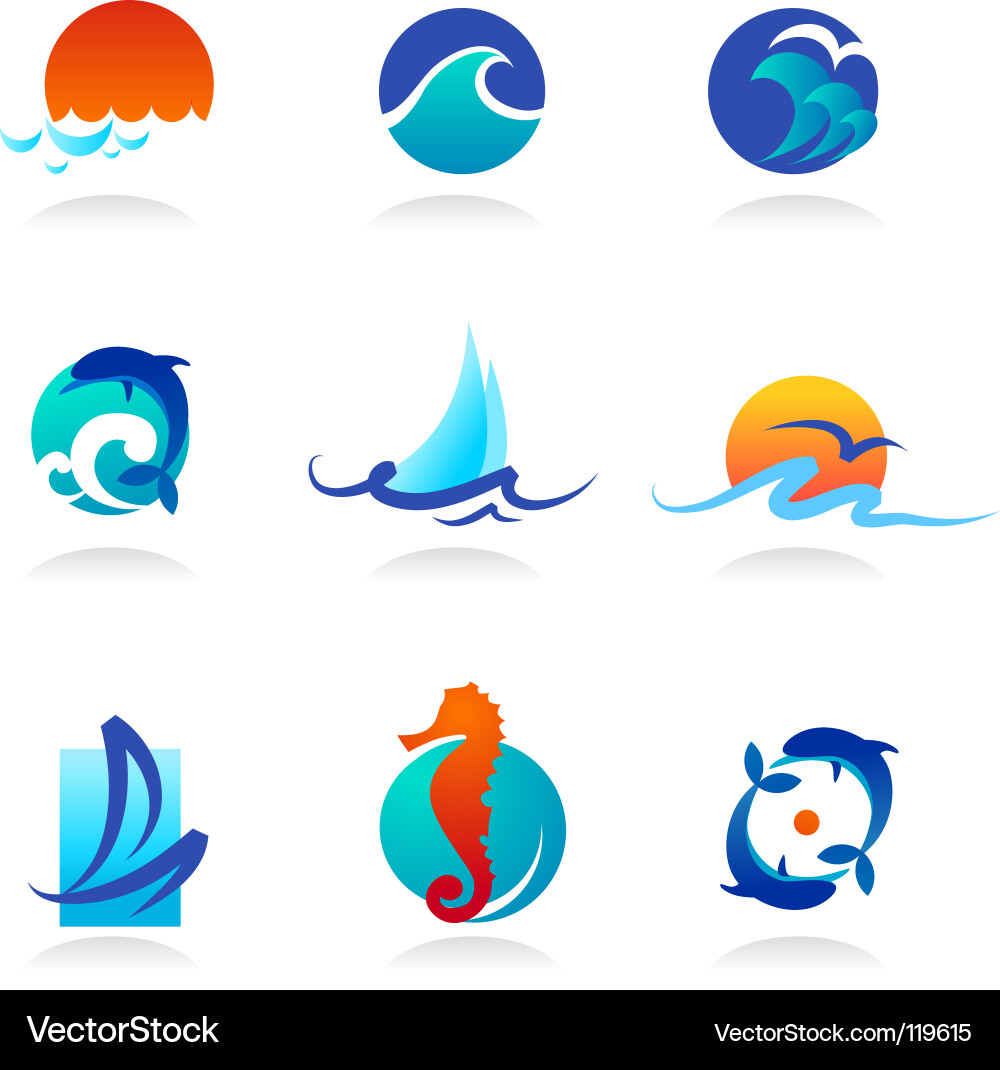 Sea Icon Set - Marine Elements vector image