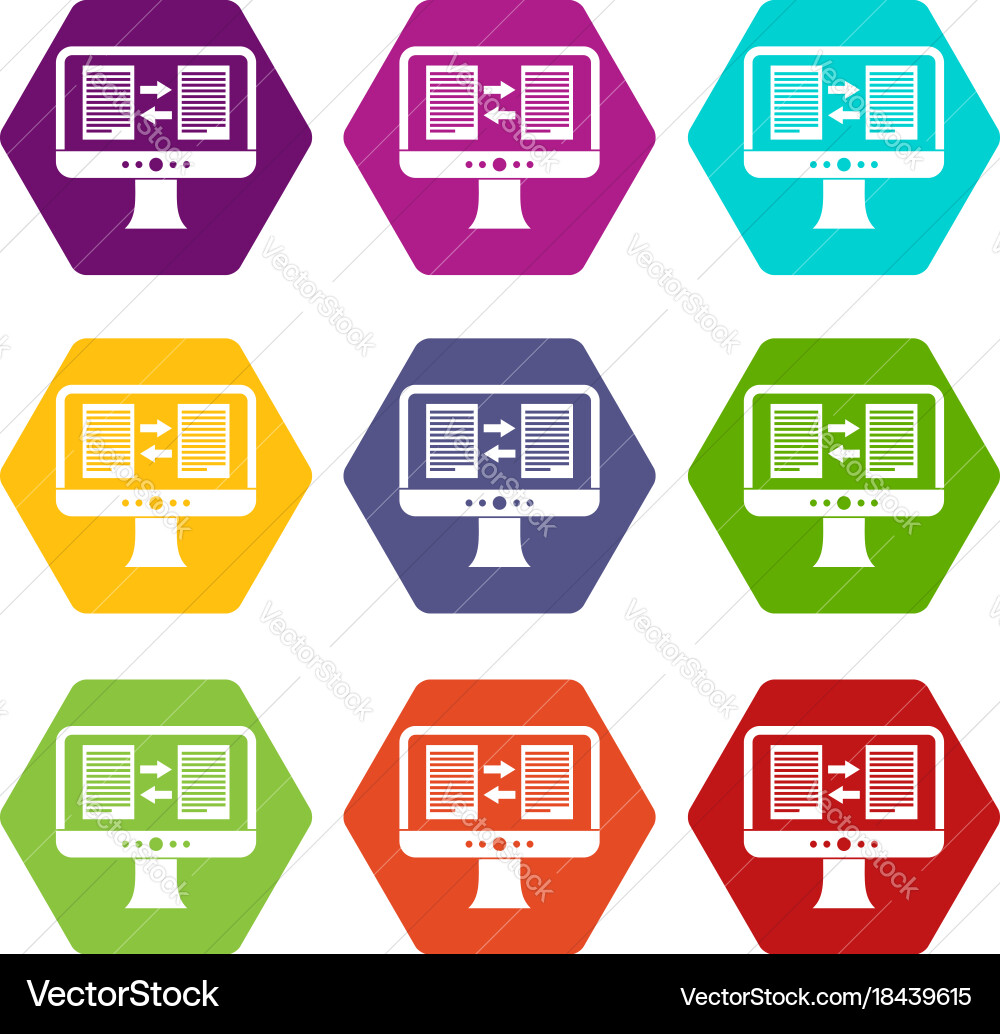 Translator app on the screen of computer icon set Vector Image