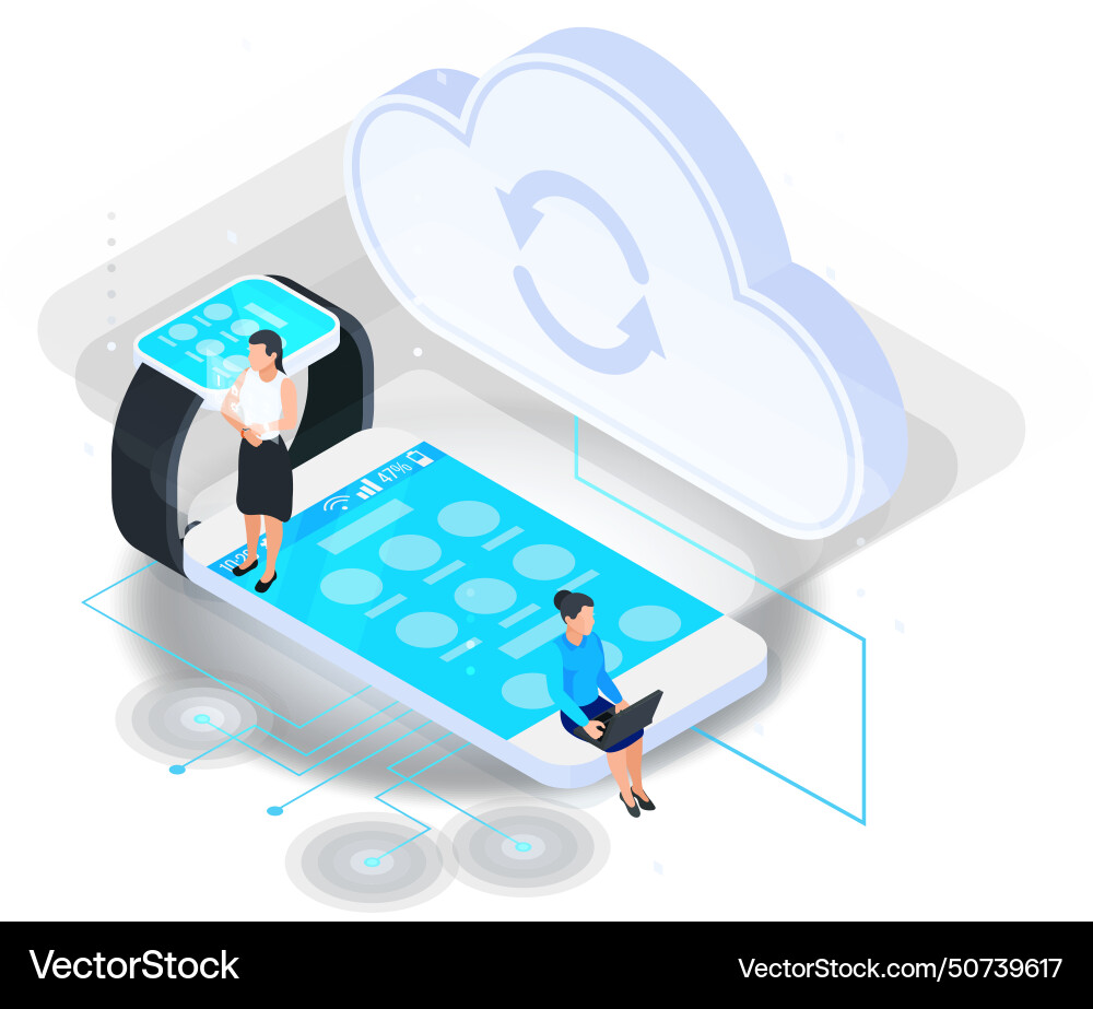 Cloud gadgets isometric composition Royalty Free Vector
