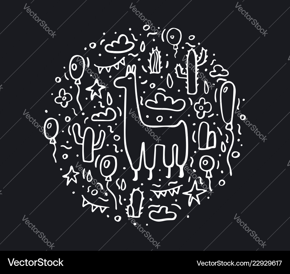 Lama concept composition in doodle style vector image