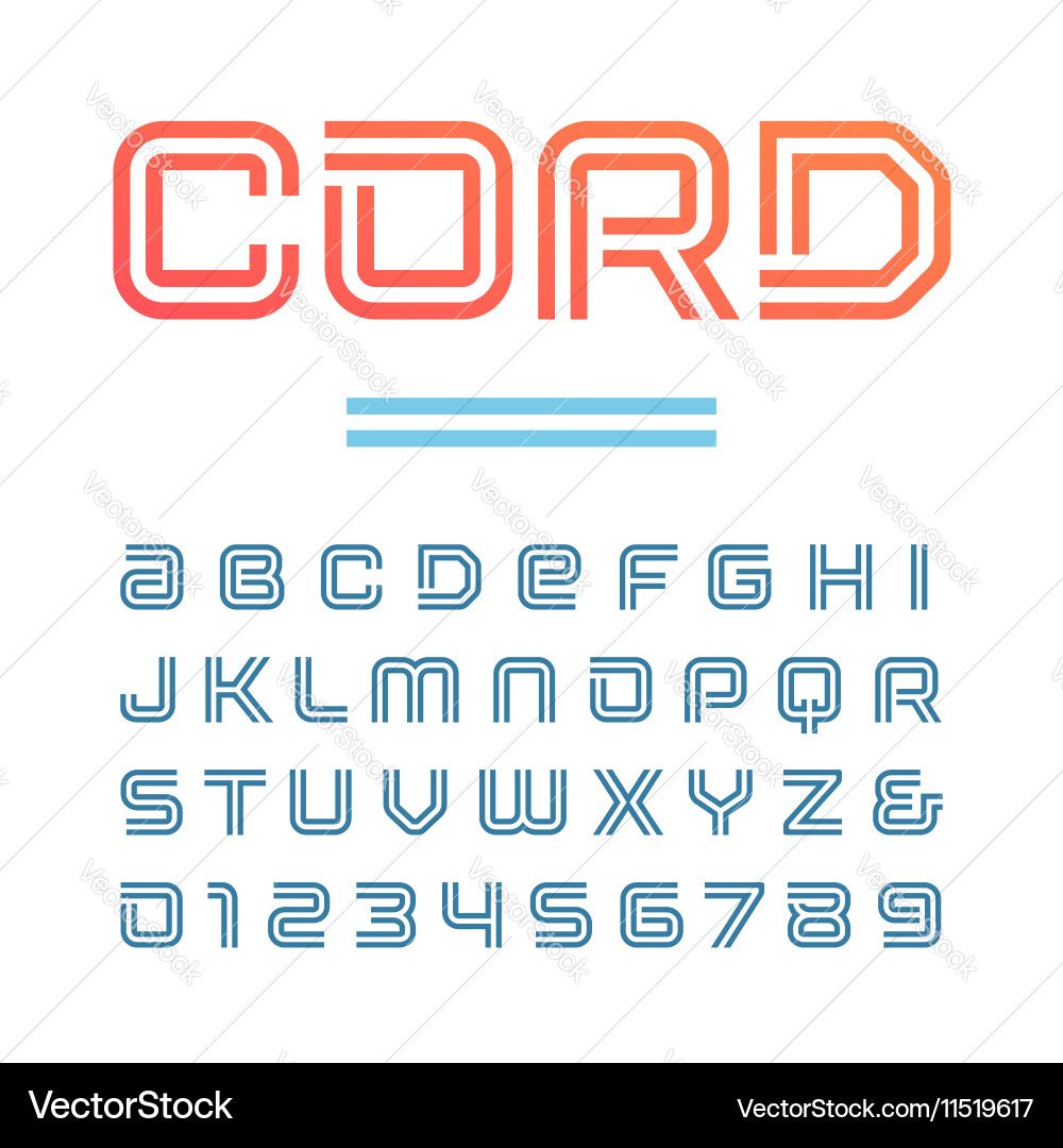 Linear font alphabet with stripes effect letters vector image