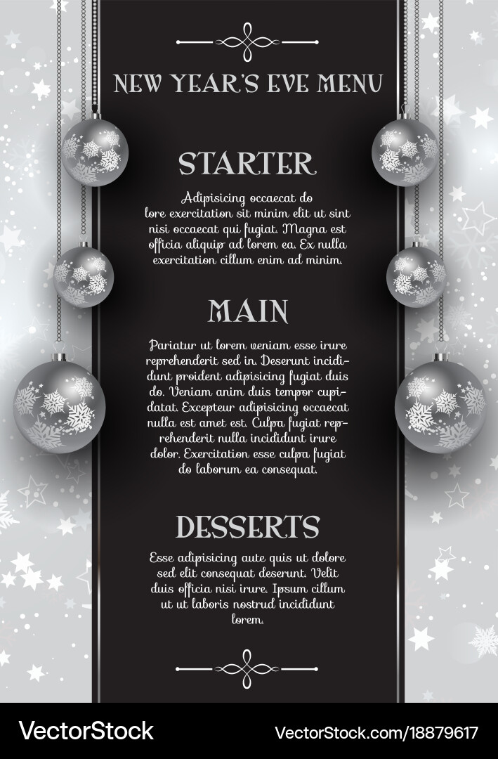 New years eve menu design Royalty Free Vector Image
