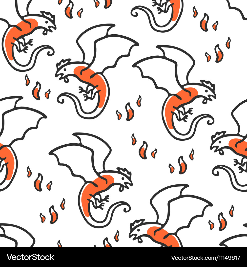 Seamless pattern with basilisk and flames Vector Image