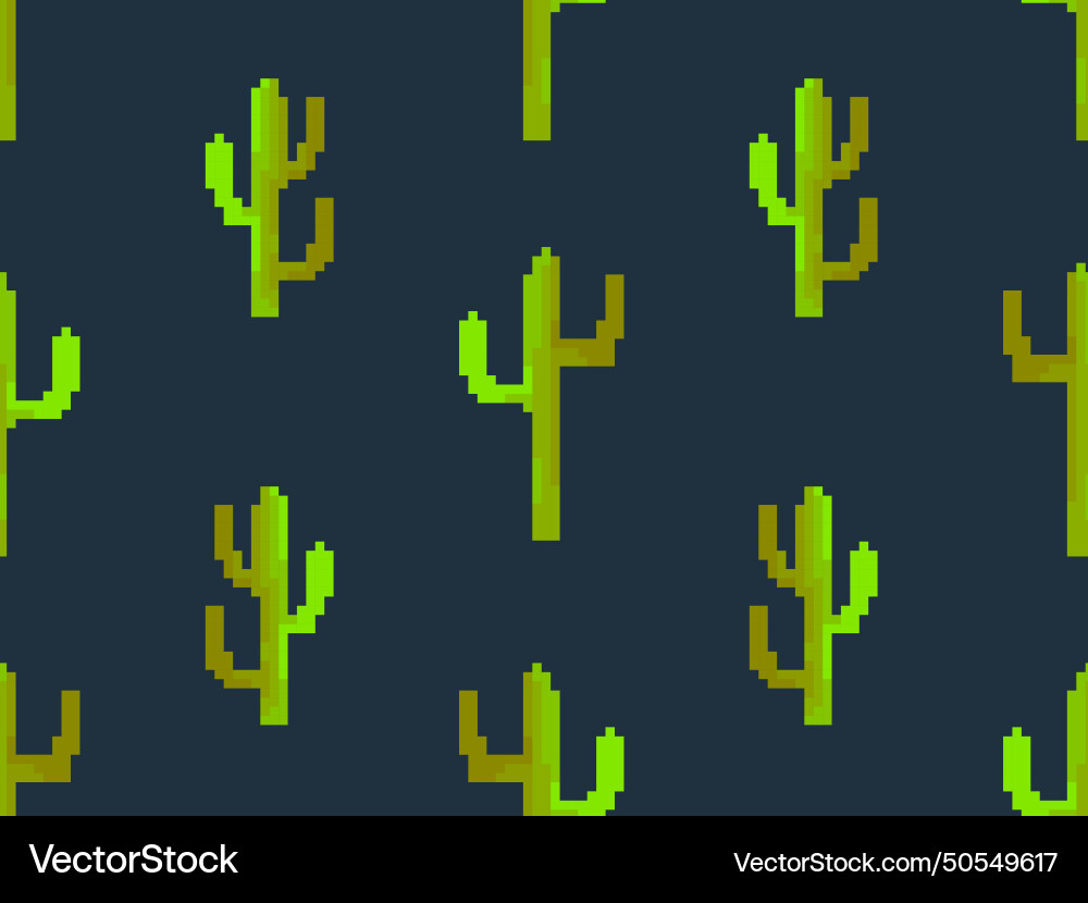 Seamless pattern with cacti in pixel art style Seamless pattern with cacti in pixel art style vector image