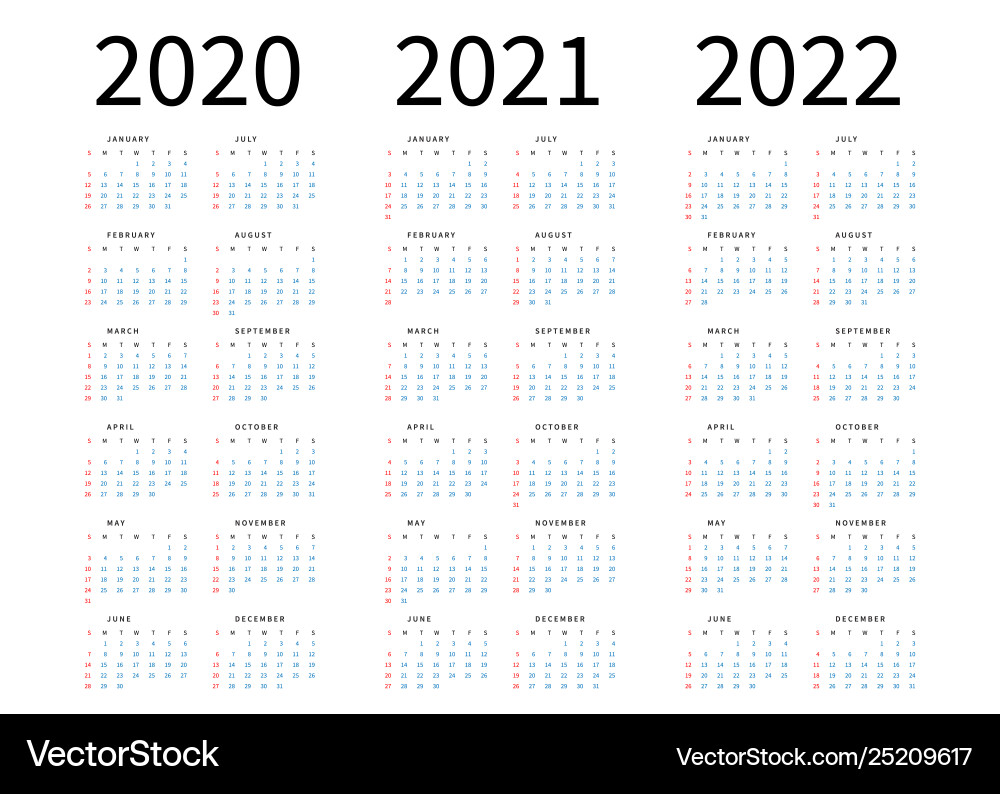 Simple 2020-2022 Calendar Mockup Vector Image