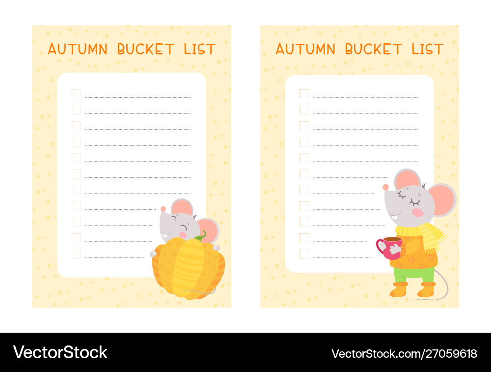 Autumn bucket lists flat templates set weekly Autumn bucket lists flat templates set weekly Vector Image