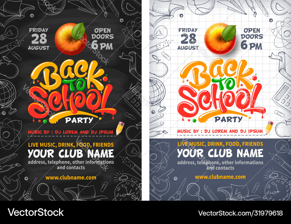 Back to school party poster or flyer with red Back to school party poster or flyer with red vector image