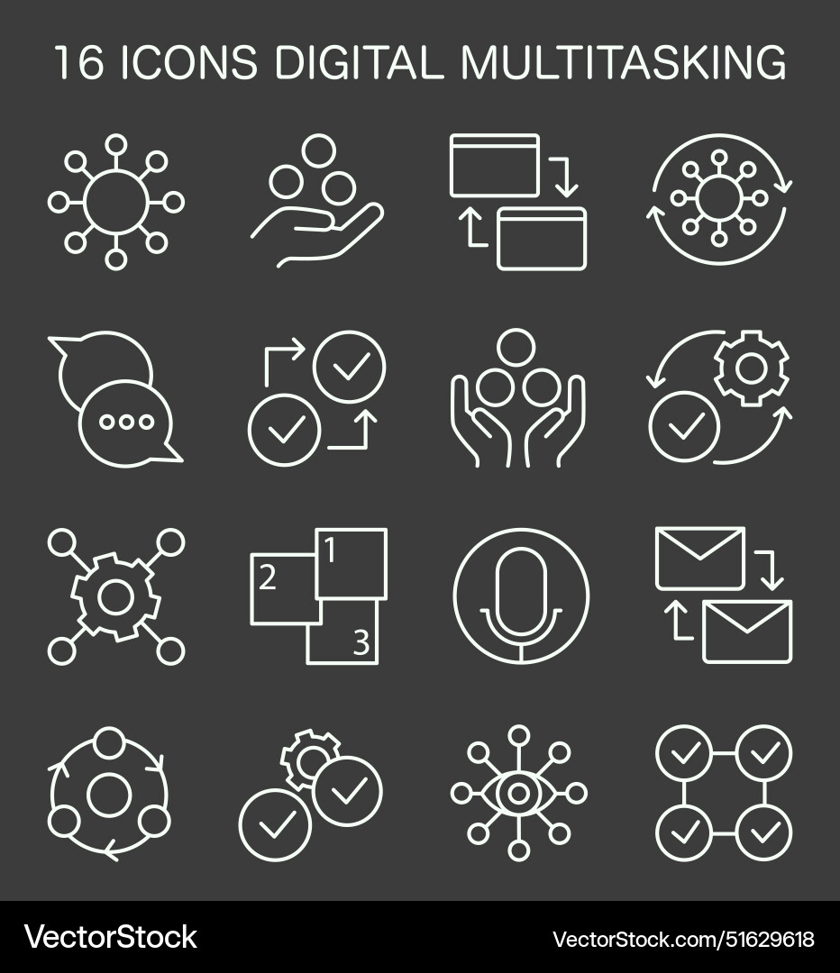 Digital multitasking icons set effectiveness Digital multitasking icons set effectiveness vector image