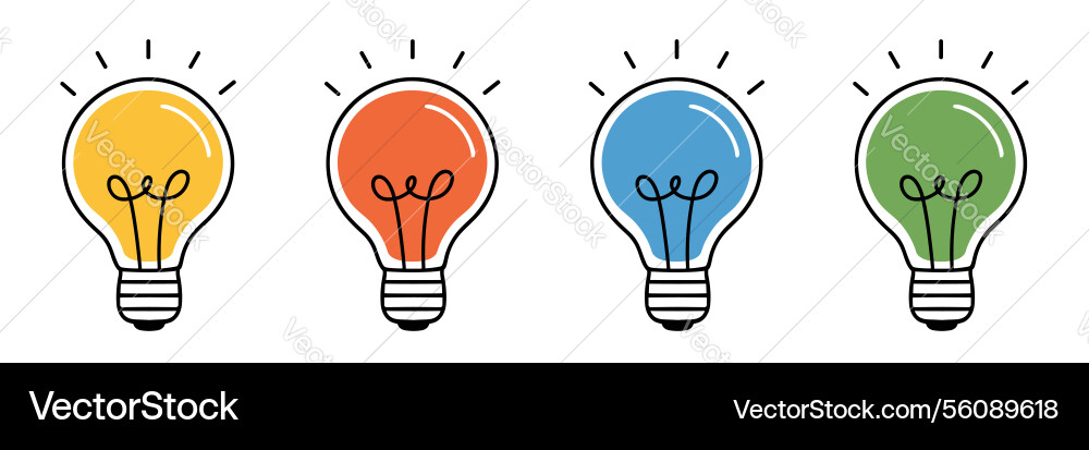 Light bulb icon in 4 color variations Vector Image