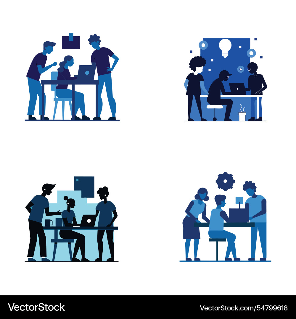 Silhouette of a small team designing prototype Vector Image