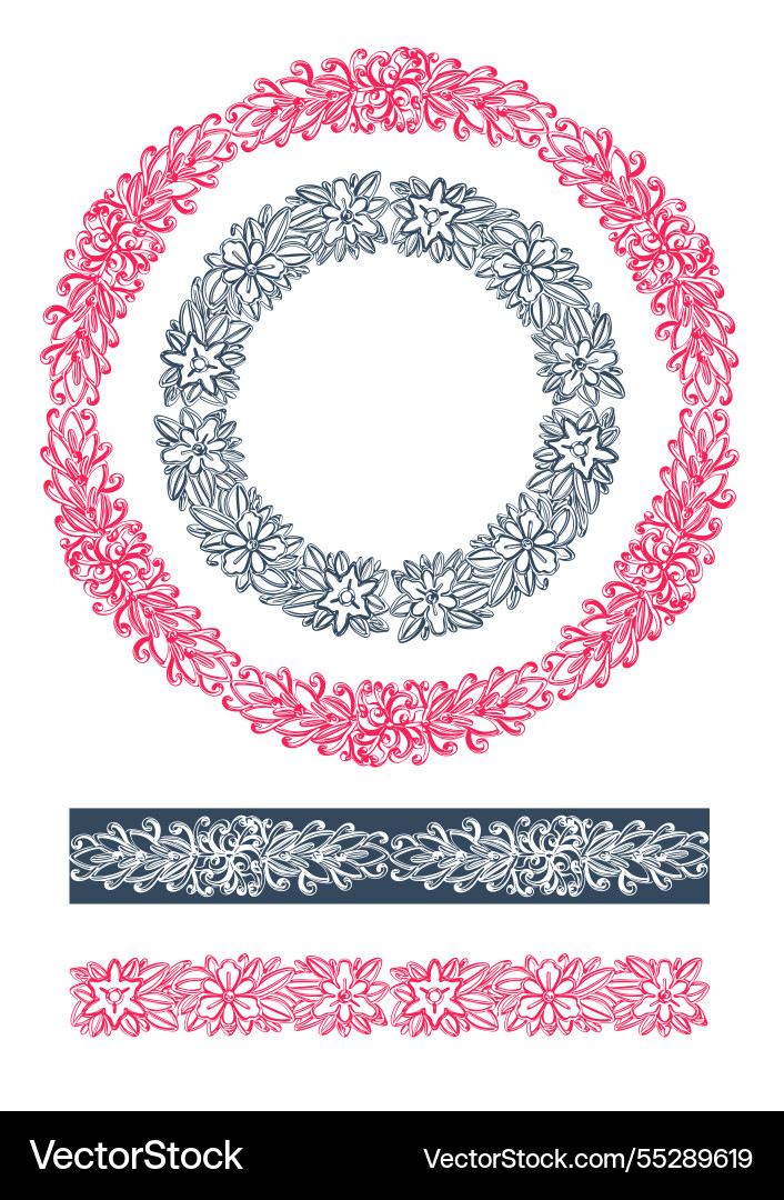 Brushes with linear floral pattern round frames Brushes with linear floral pattern round frames vector image