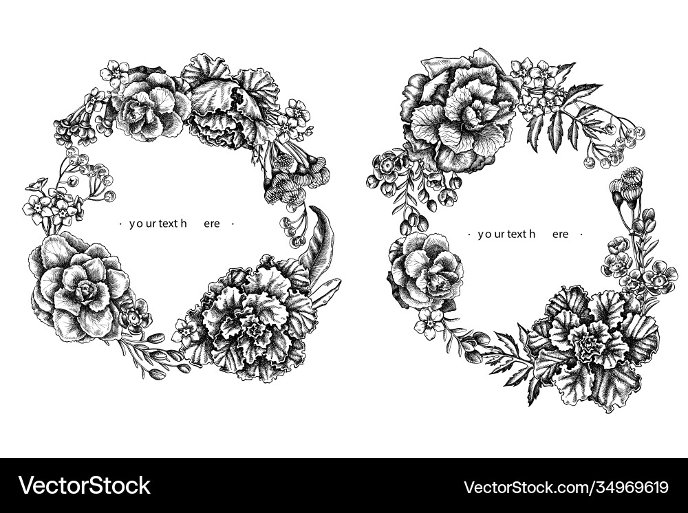 Floral wreath black and white wax flower vector image